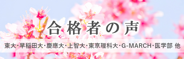 合格者の声　東大・筑波・早稲田・上智・東京理科・立教・中央・青山学院・岩手医科　他